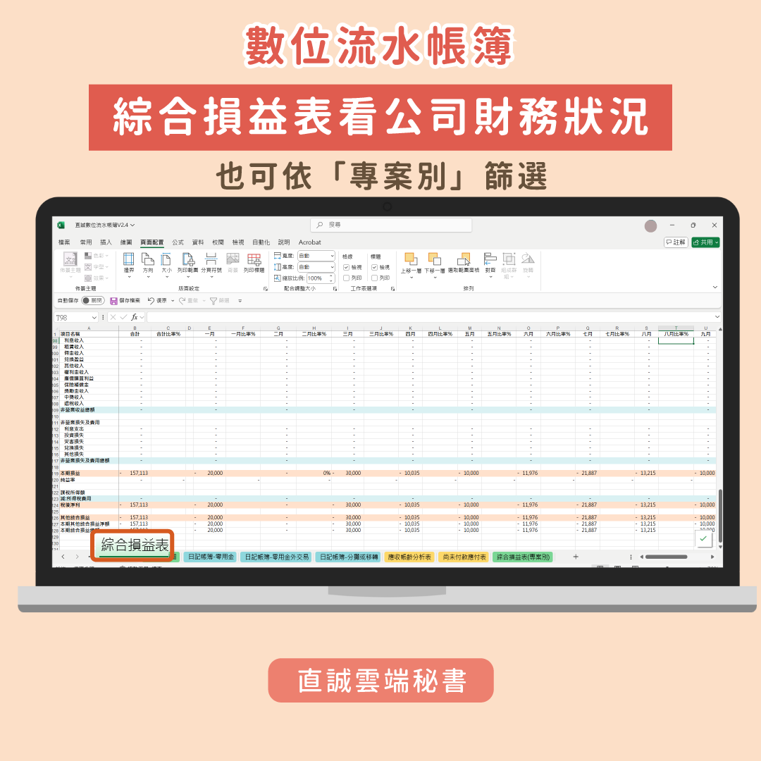 數位流水帳簿-綜合損益表示意圖
